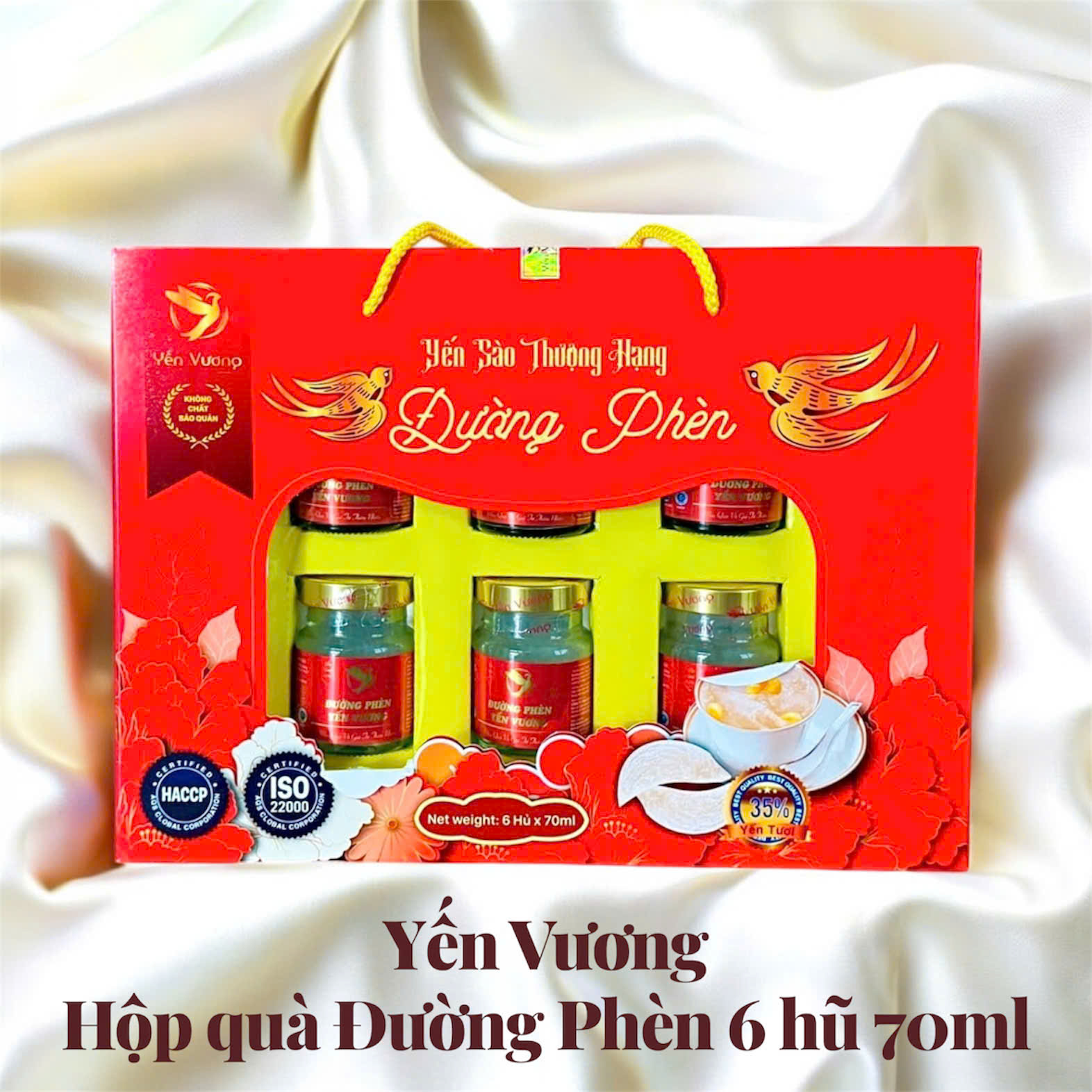 Hộp quà lớn 6 hũ yến Vương 70ml Đường Phèn